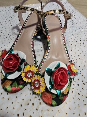 Betsey Johnson Floral Embellished Heels - Red and Yellow